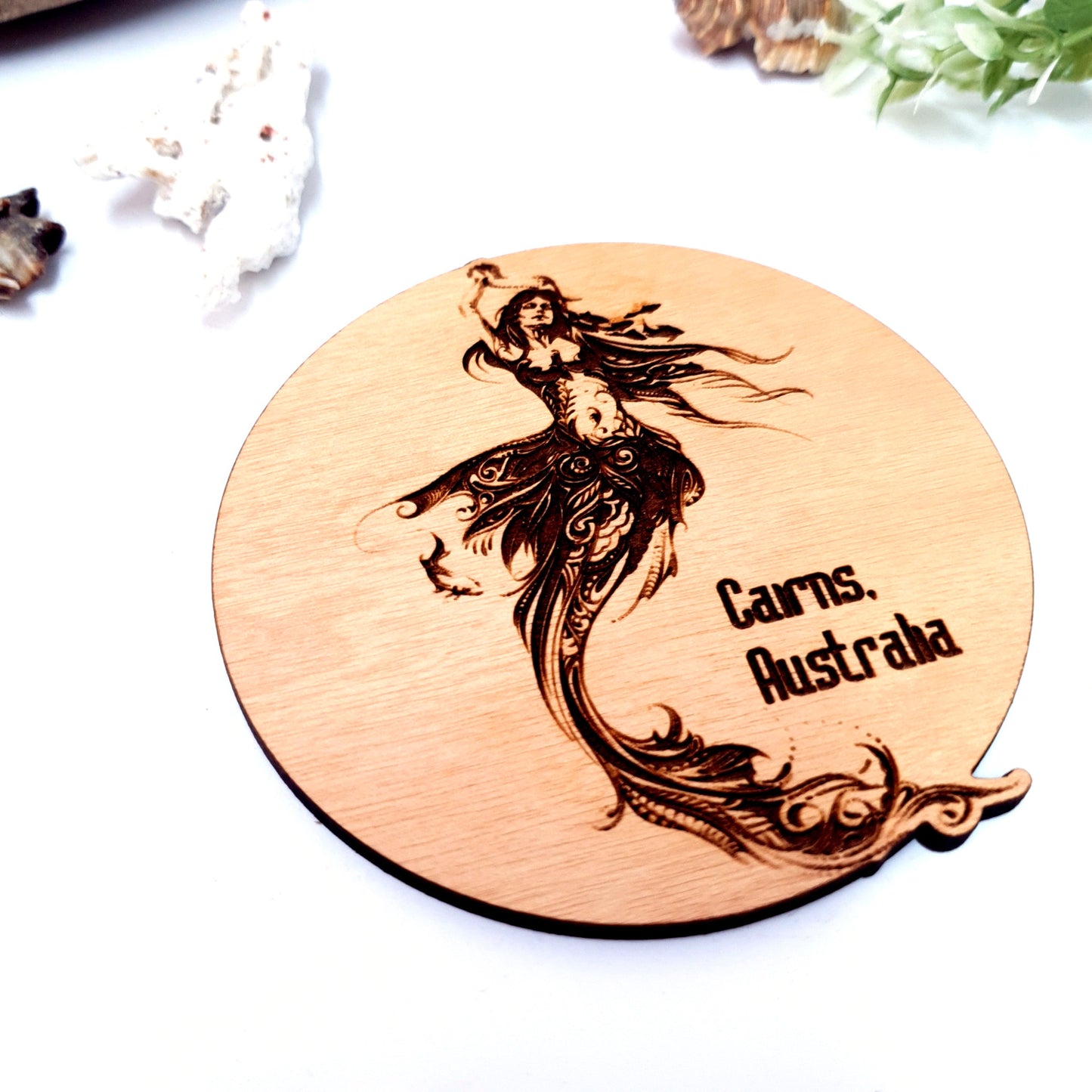 Mermaid Engraved Wooden Dive Coaster