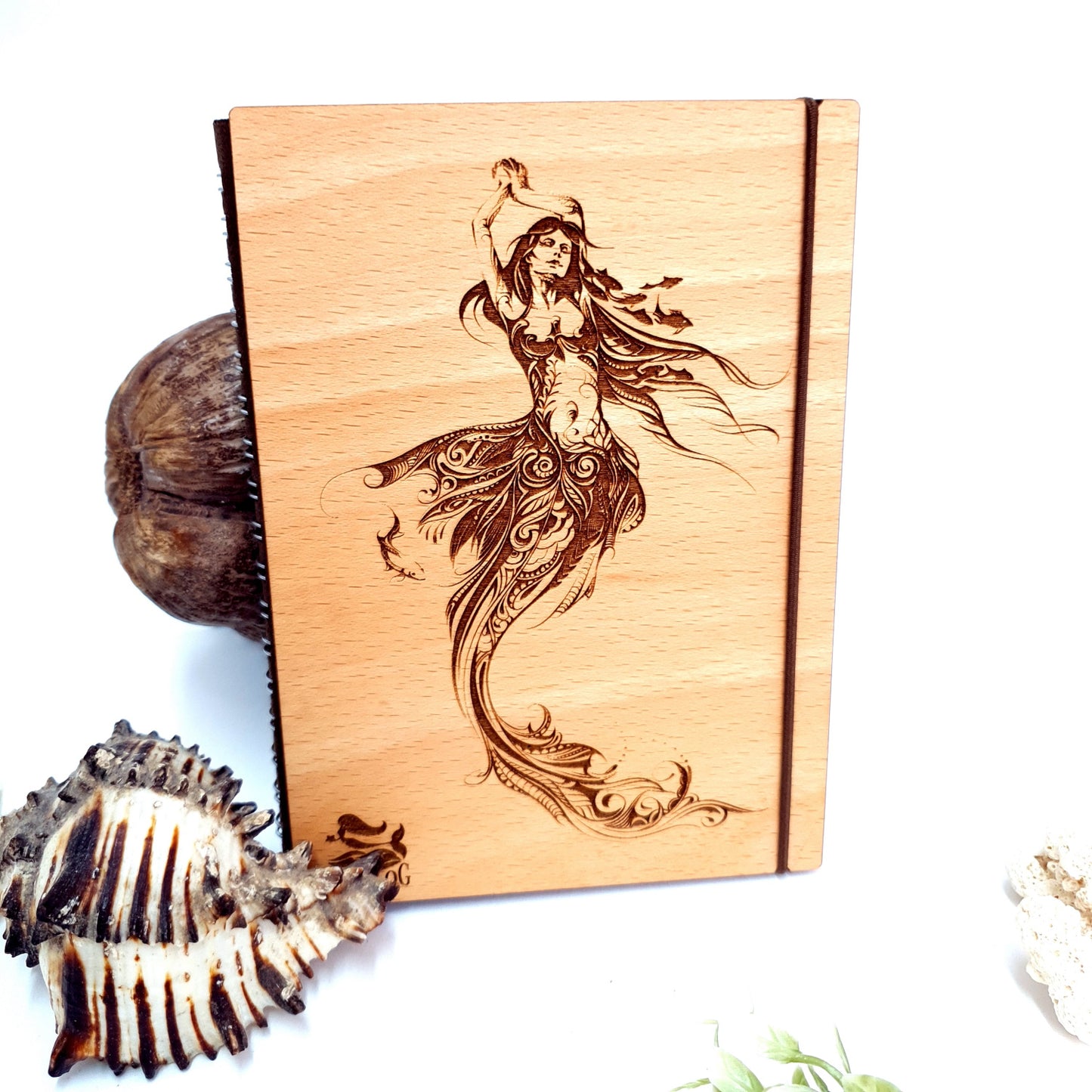 Engraved Mermaid Wooden Dive Log