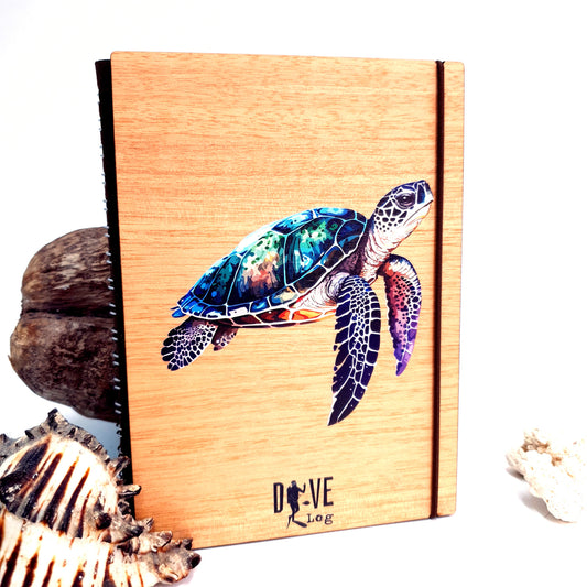 Wooden Dive Log- Watercolor Turtle