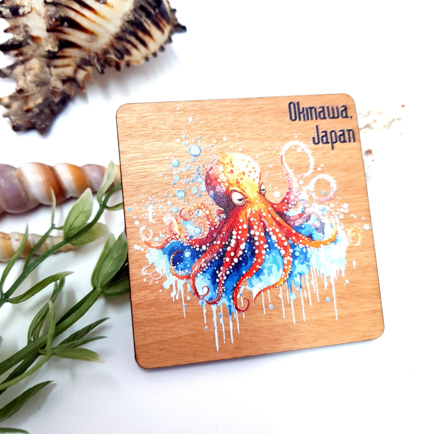 Orange Octopus Wooden Fridge Magnet