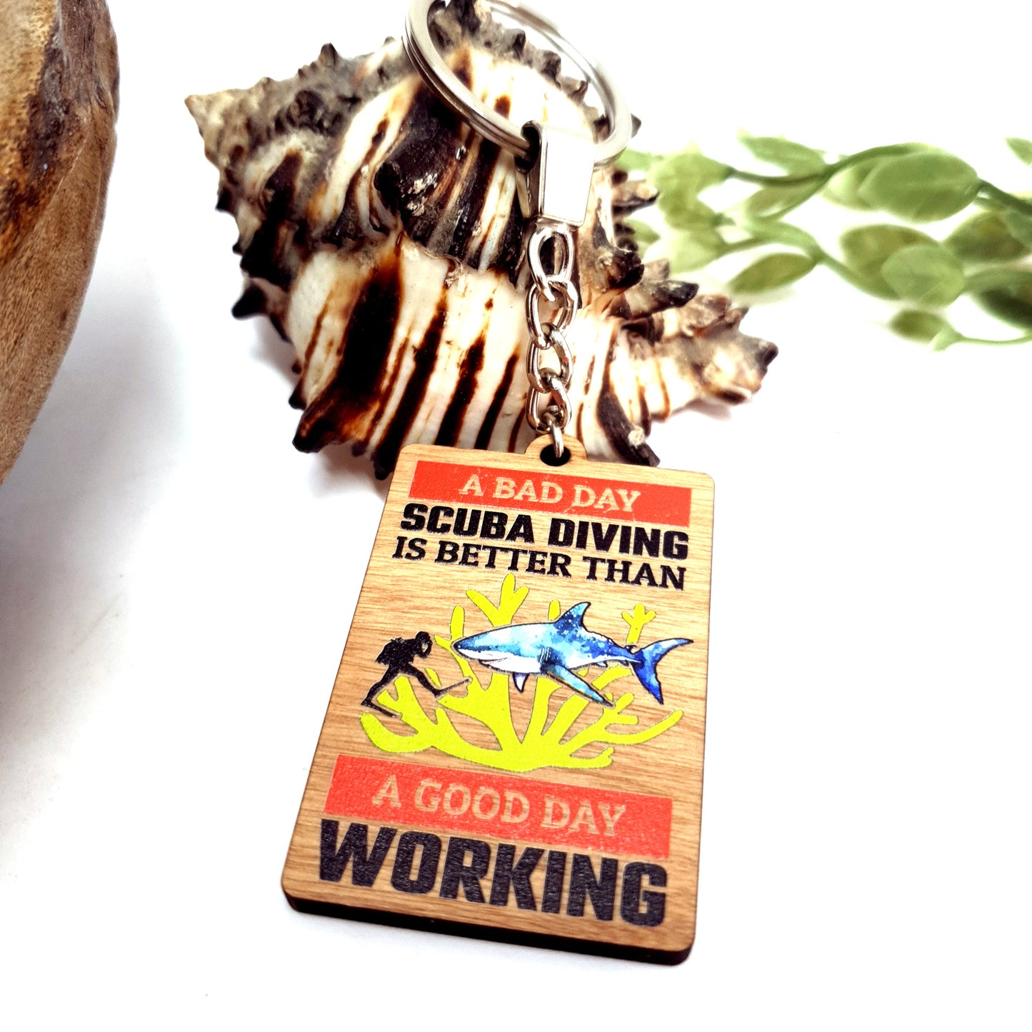 Bad Day Diving Wooden Keychain