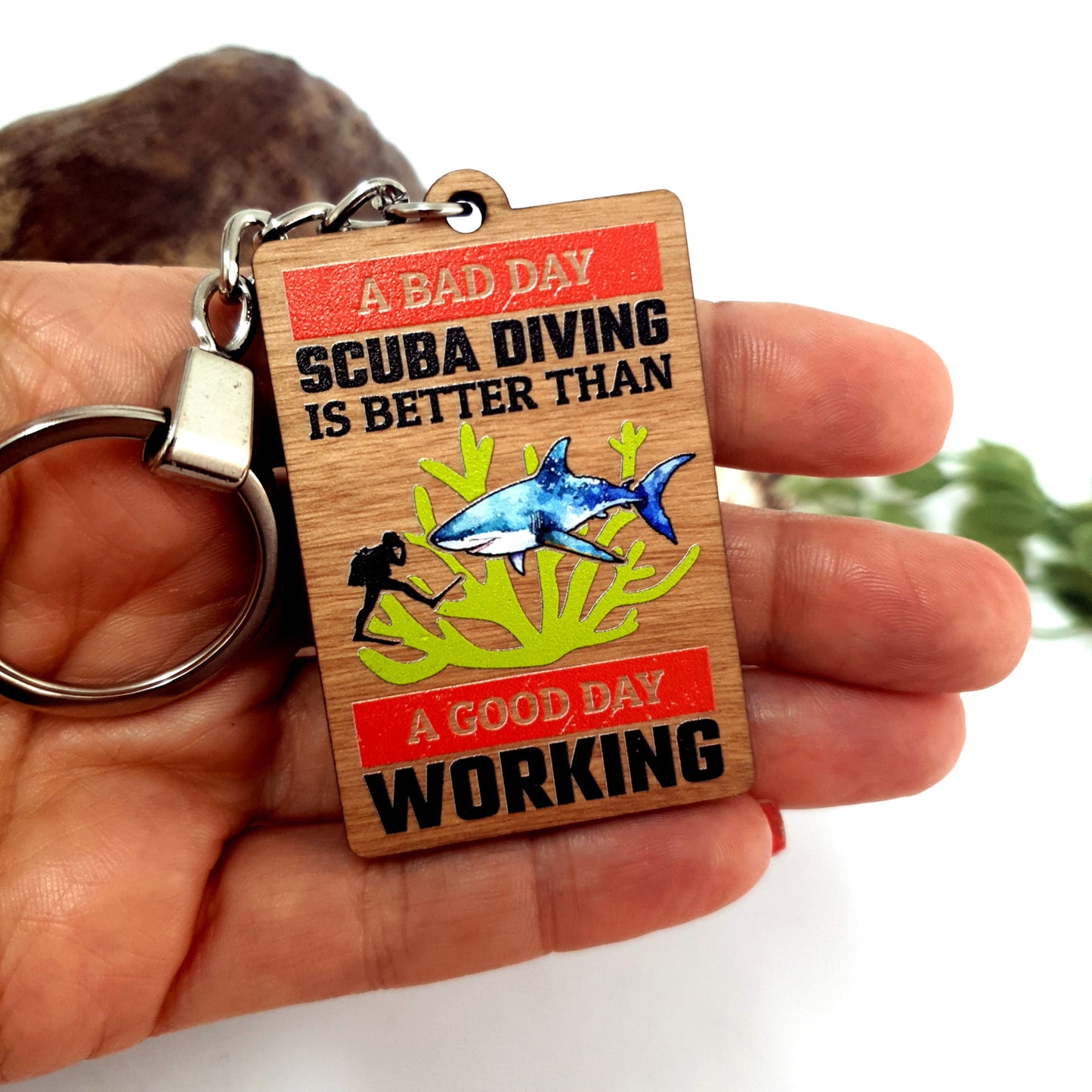 Bad Day Diving Wooden Keychain