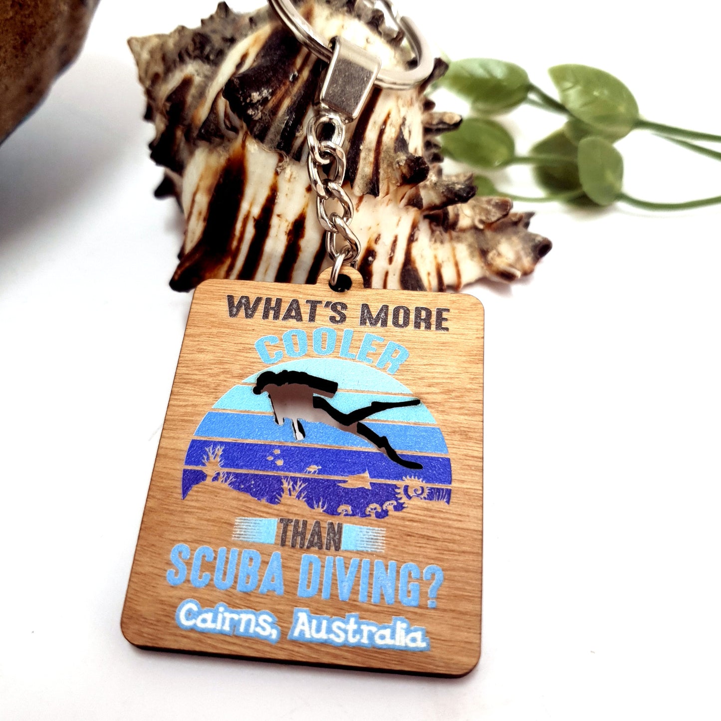 Cooler Diving Wooden Keychain