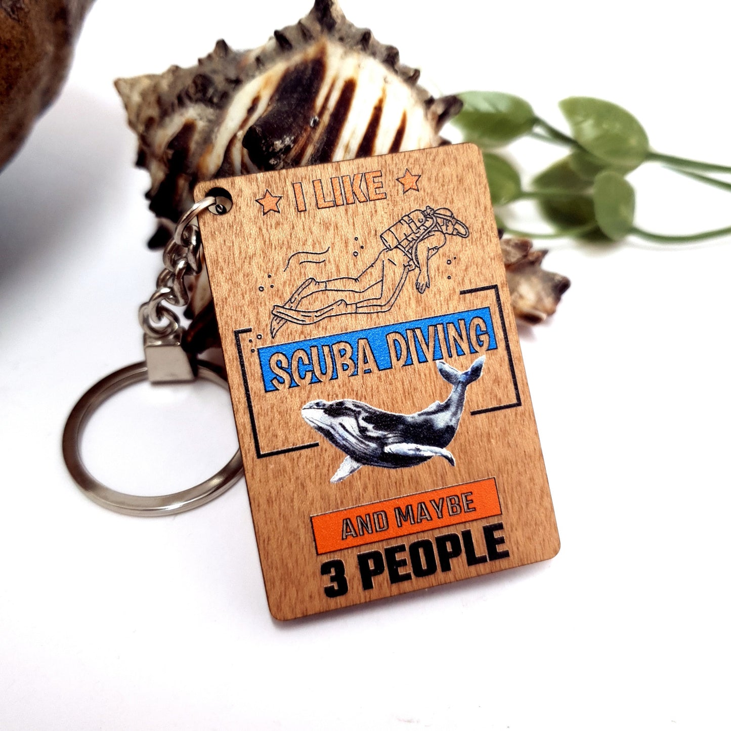 I Like Scuba Wooden Keychain