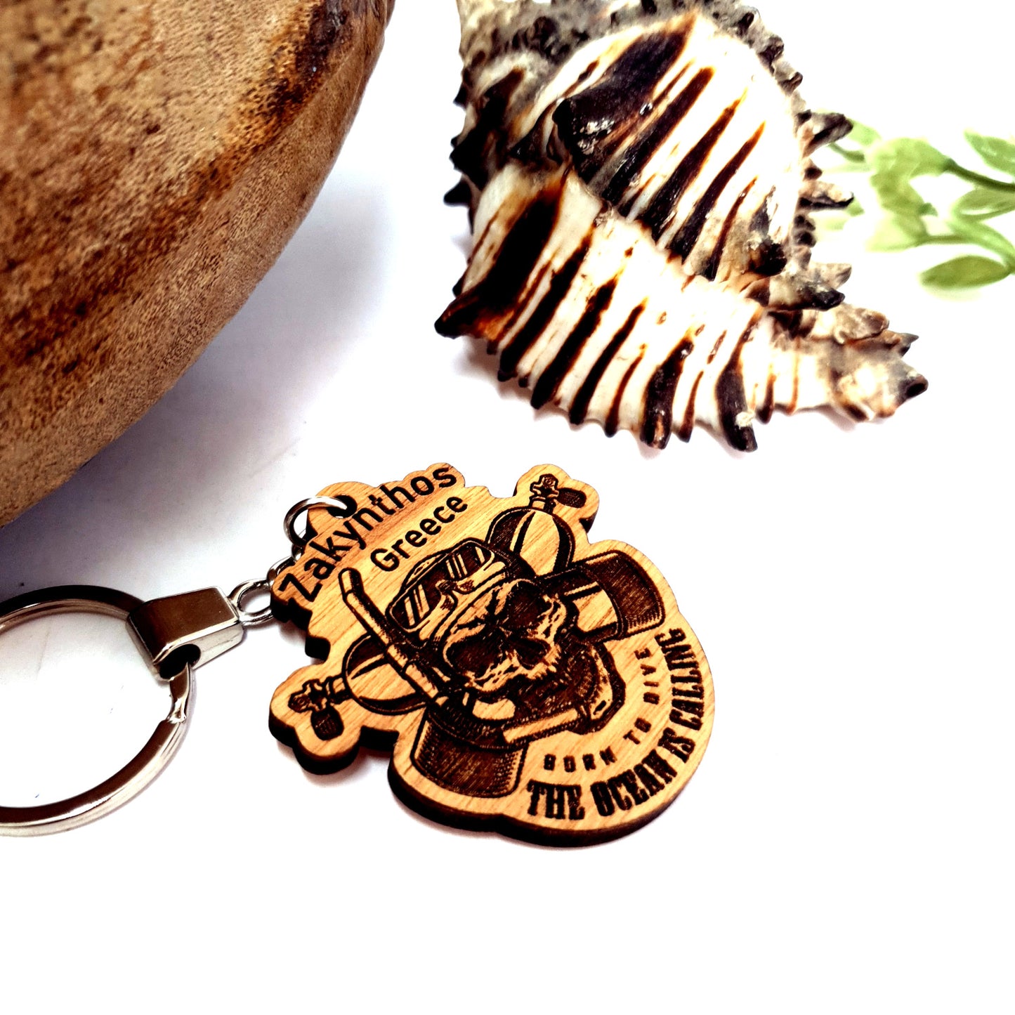 Ocean Is Calling Diving Wooden Keychain