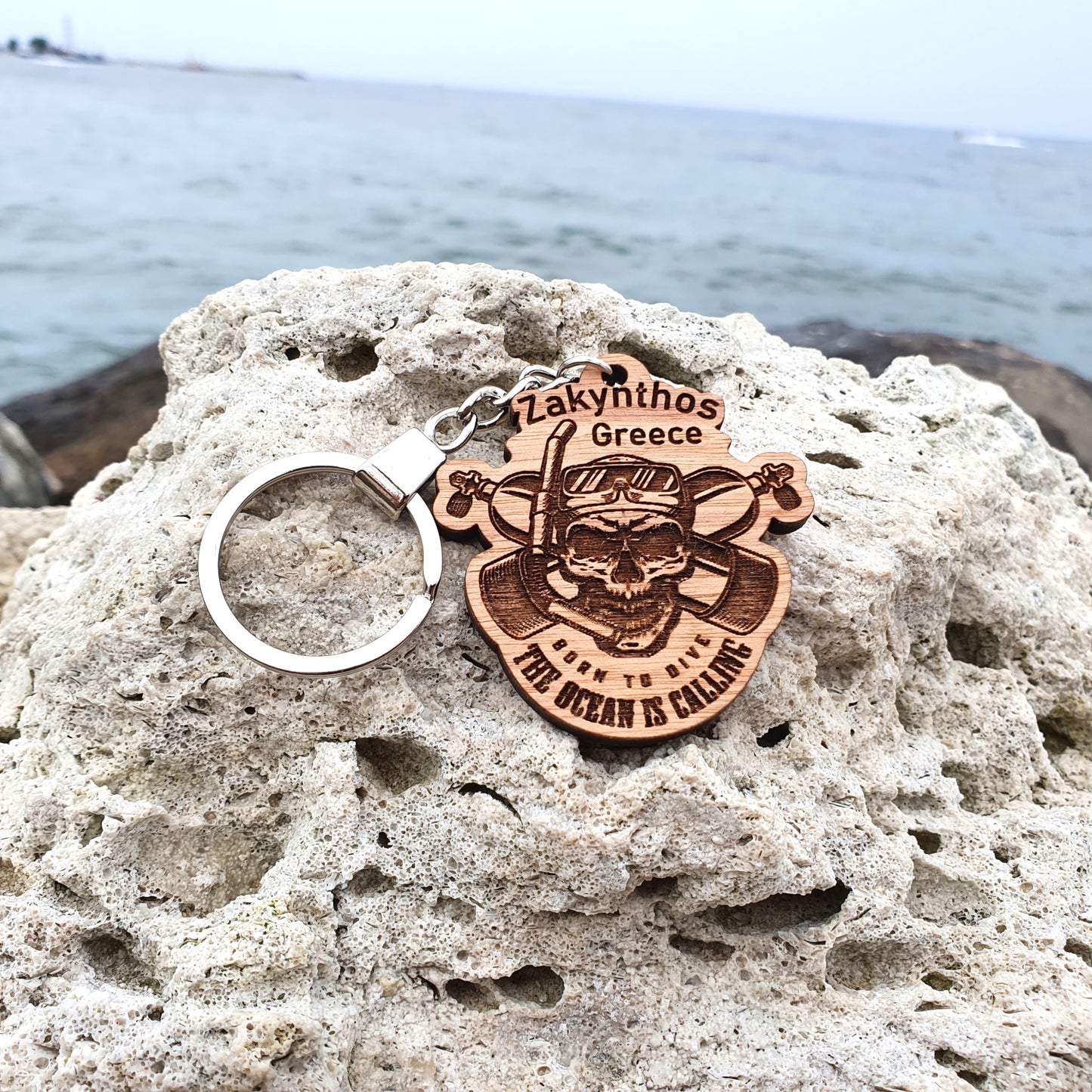 Engraved Wooden Keychain Skull