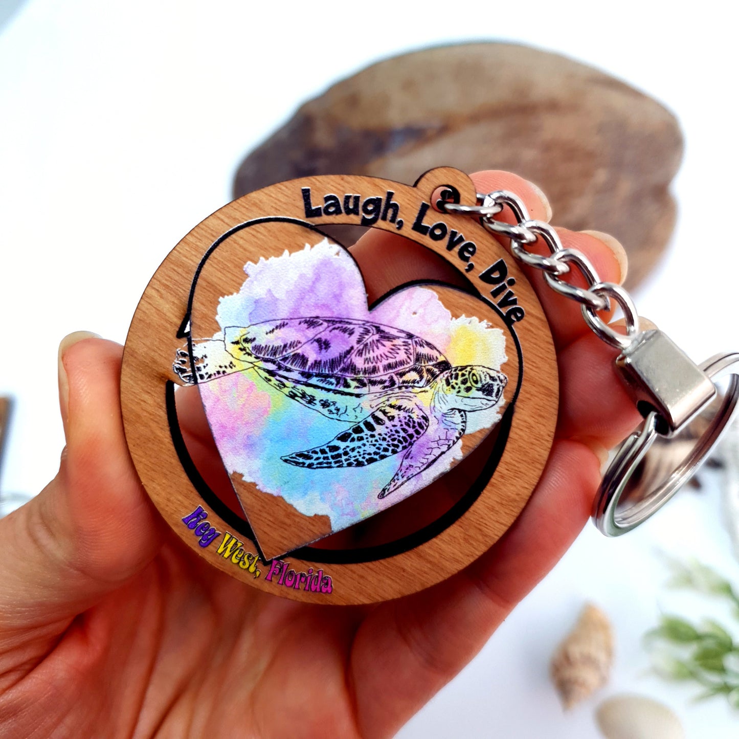 Wooden Keychain Laugh Love Dive