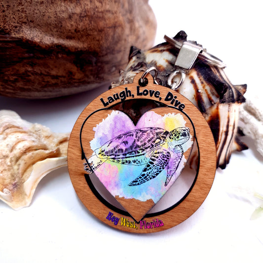 Wooden Keychain Laugh Love Dive