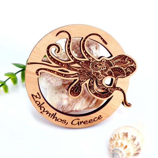 Octopus Engraved Dive Wooden Fridge Magnet