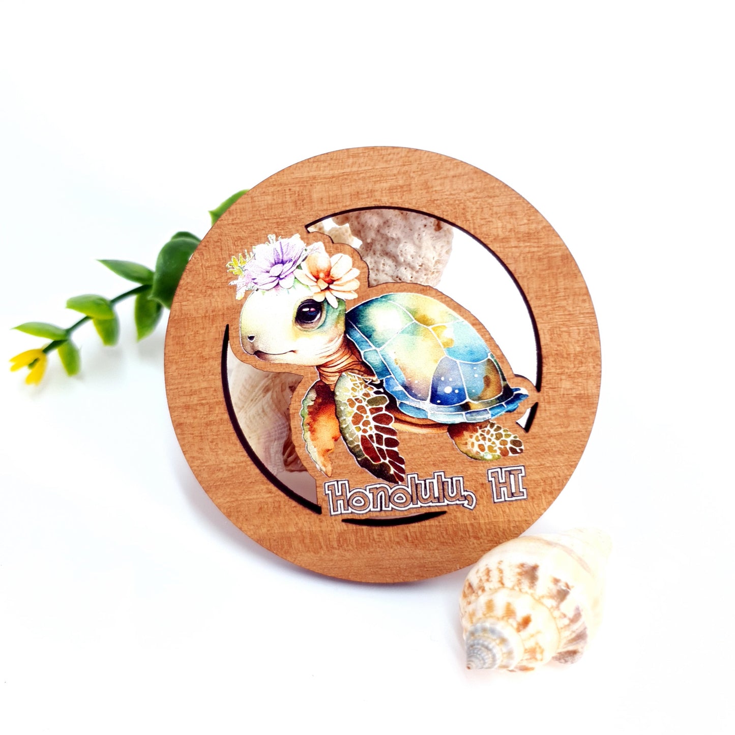 Sweet Turtle Wooden Fridge Magnet