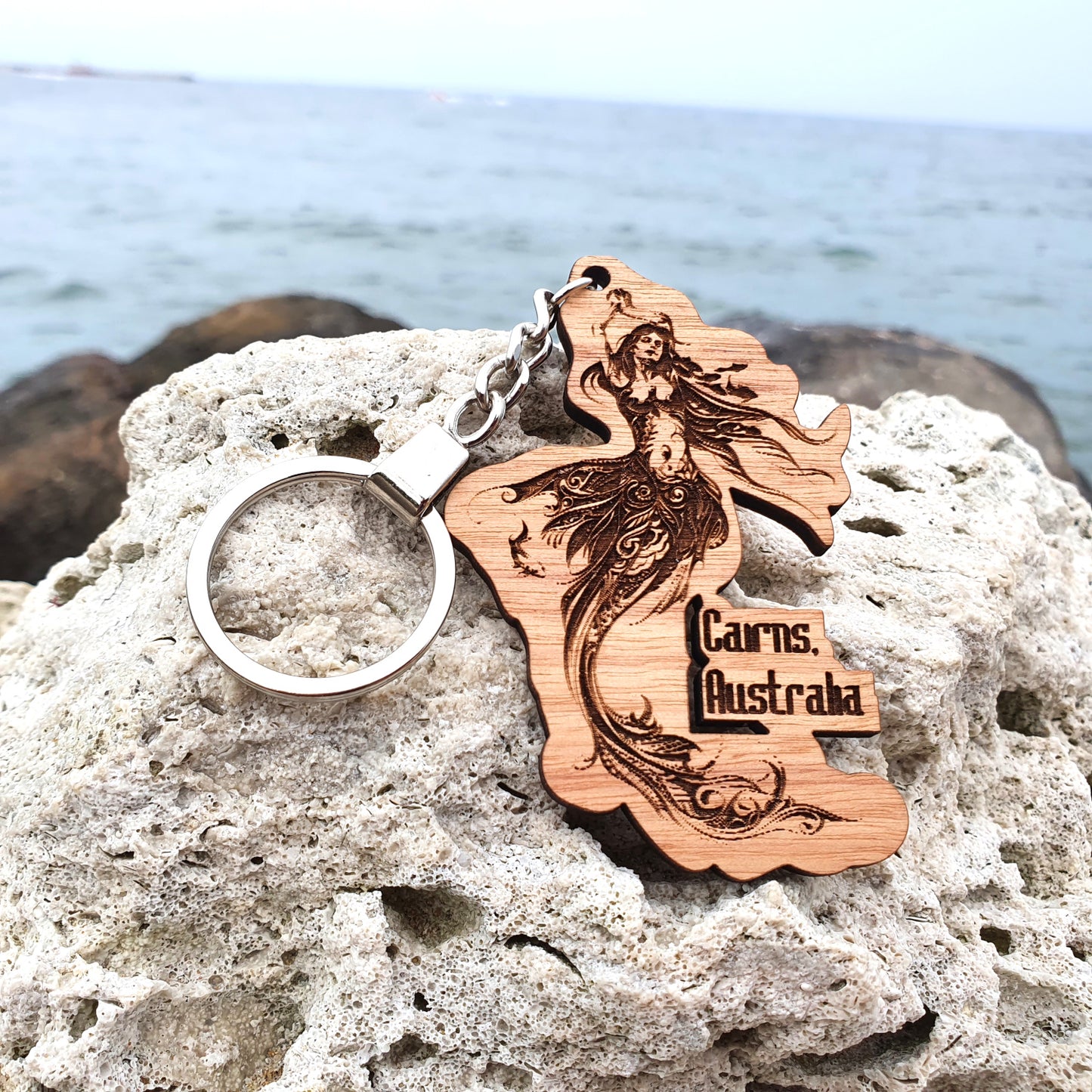 Engraved Wooden Keychain Mermaid