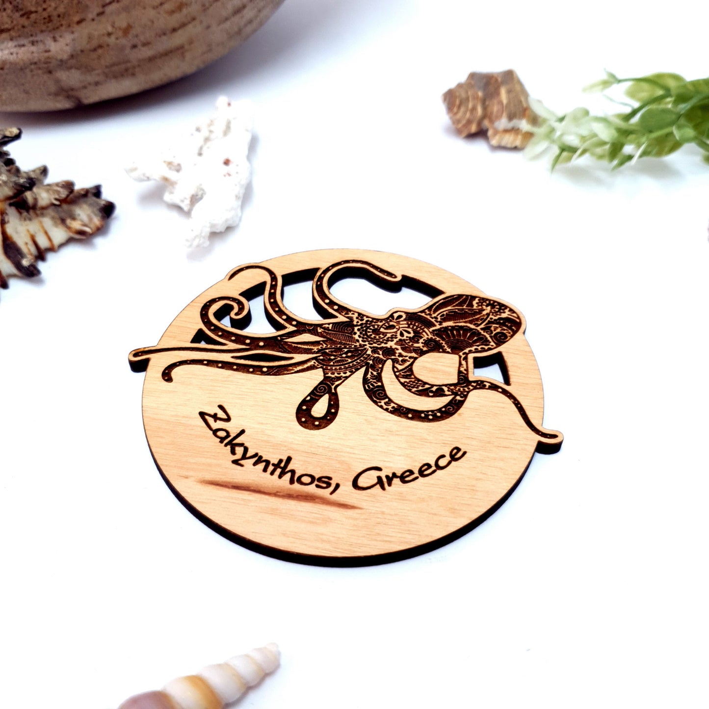 Octopus Engraved Wooden Dive Coaster