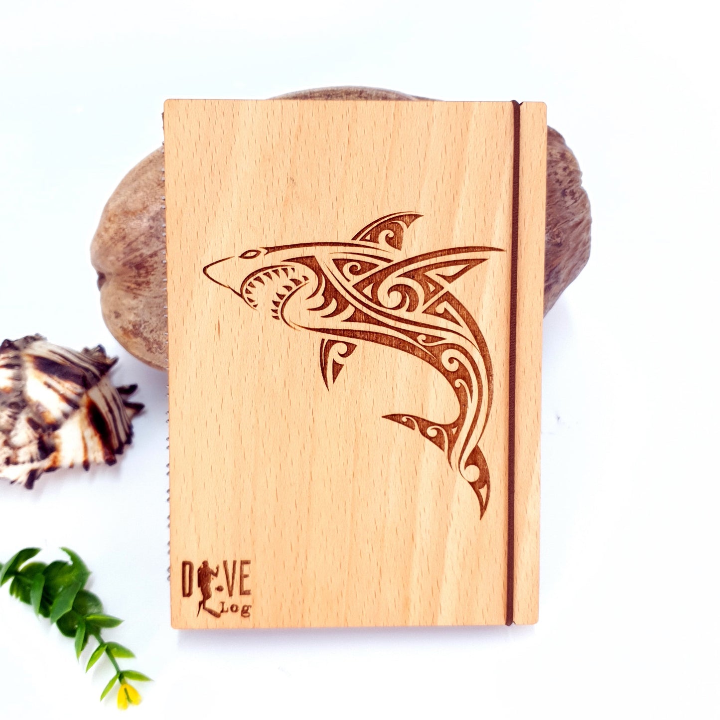 Wooden Dive Log- Engraved Shark