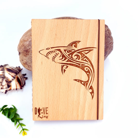 Wooden Dive Log- Engraved Shark