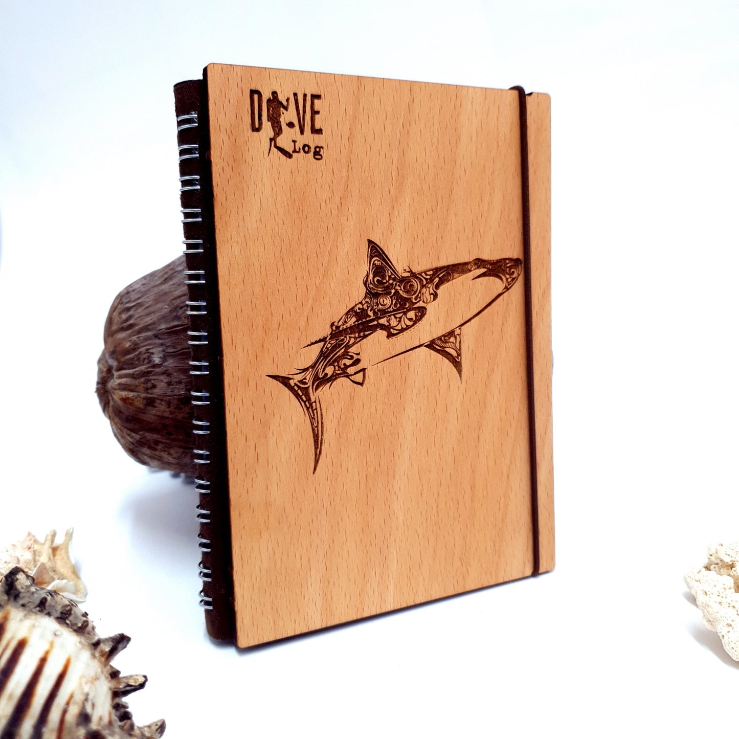 Engraved Shark Wooden Dive Log Book