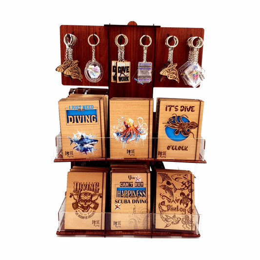 Wooden Stand Logbooks and Keychains