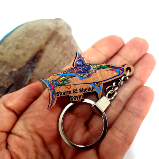 Wooden Dive Keychain Tribal Shark