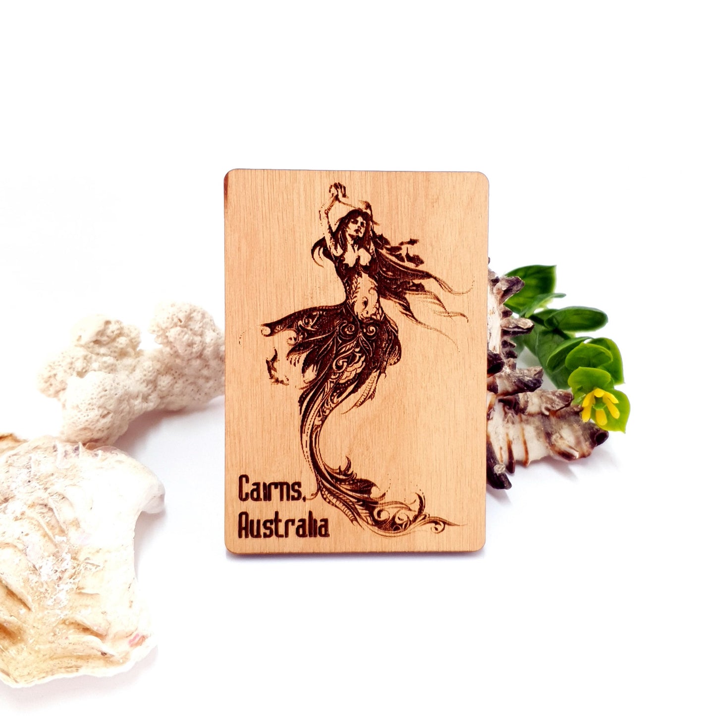 Engraved Mermaid Wooden Fridge Magnet