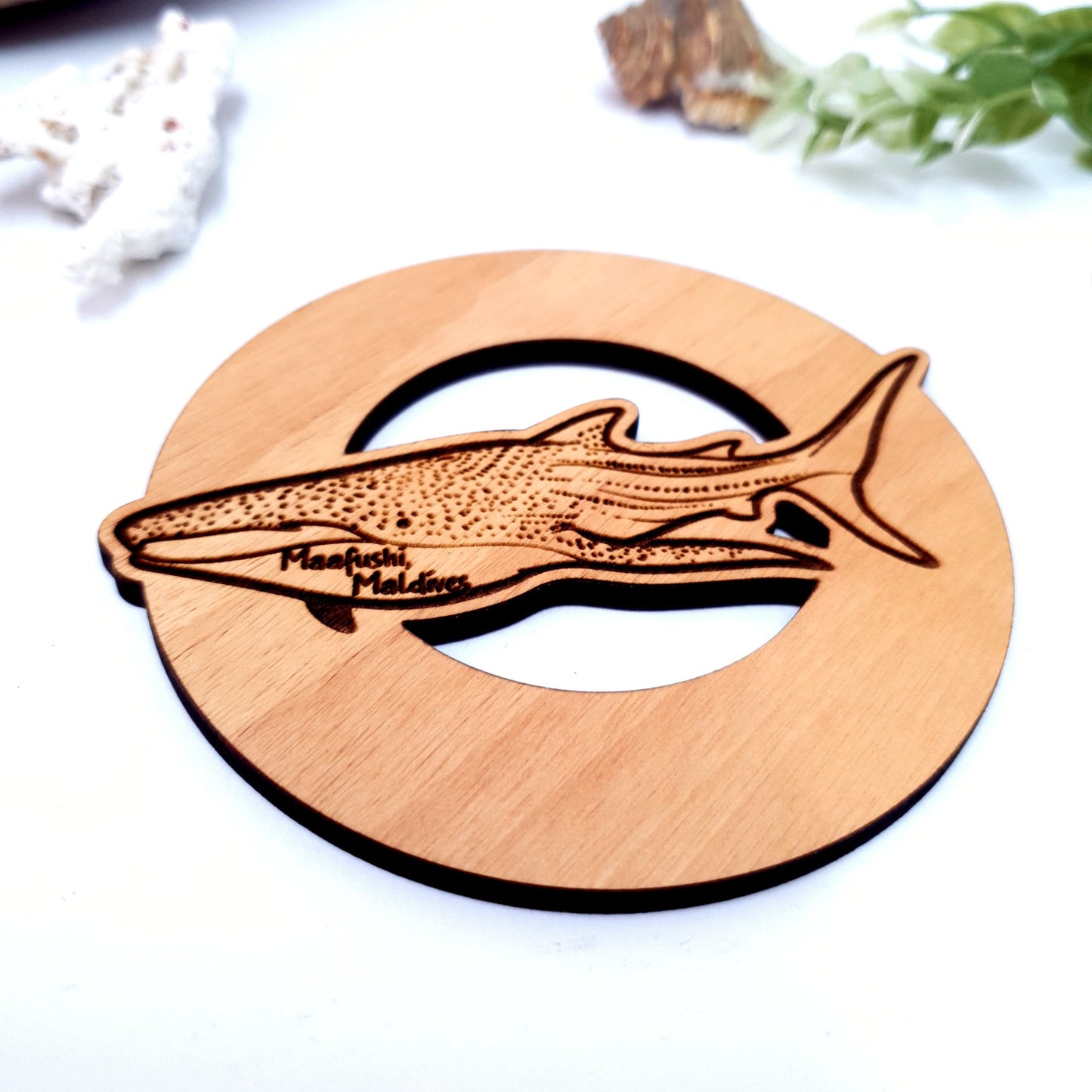 Whaleshark Engraved Wooden Dive Coaster